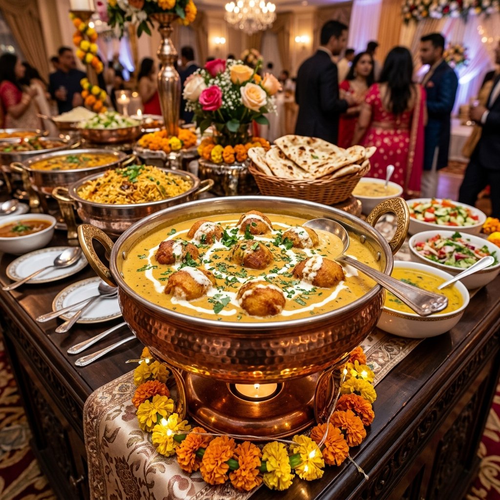Shahi Malai Kofta Curry in Banquet Chafing Handi