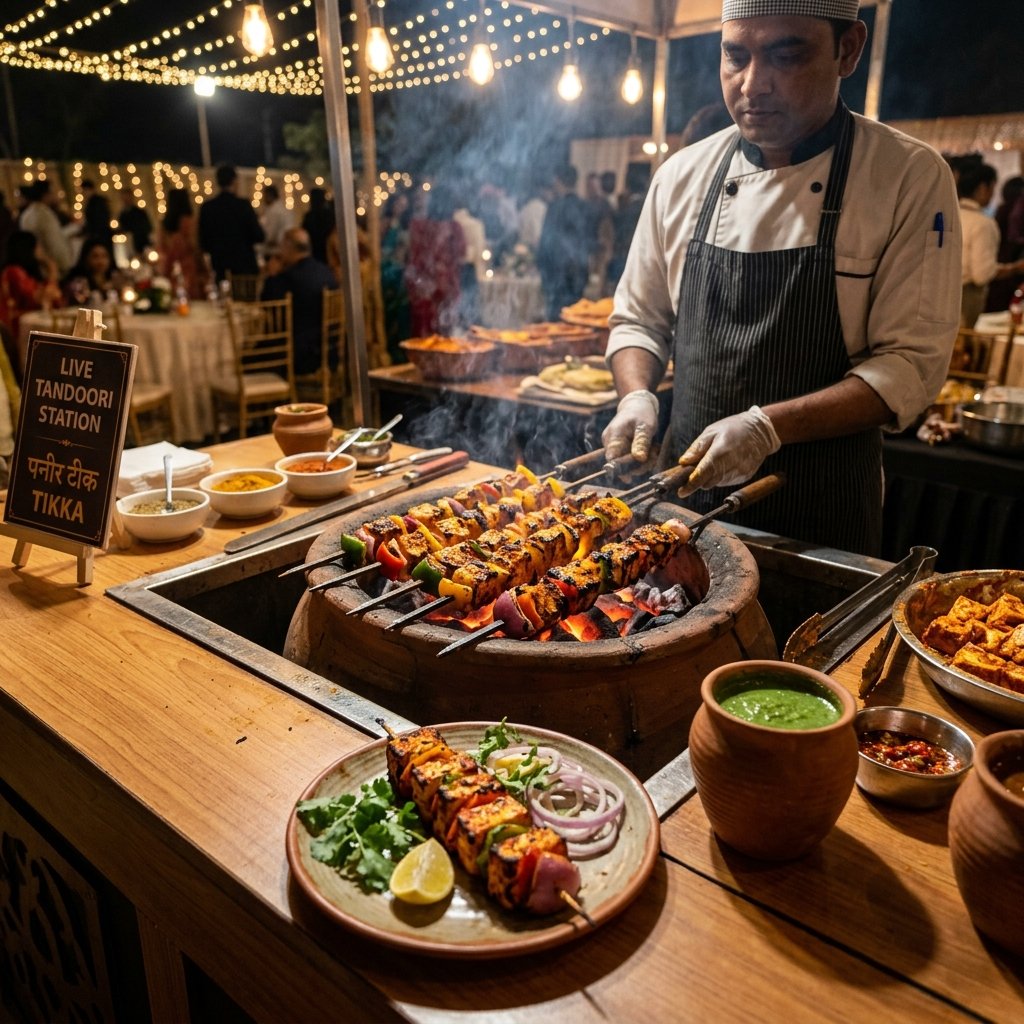 Live Tandoori Paneer Tikka Charcoal Grill Station